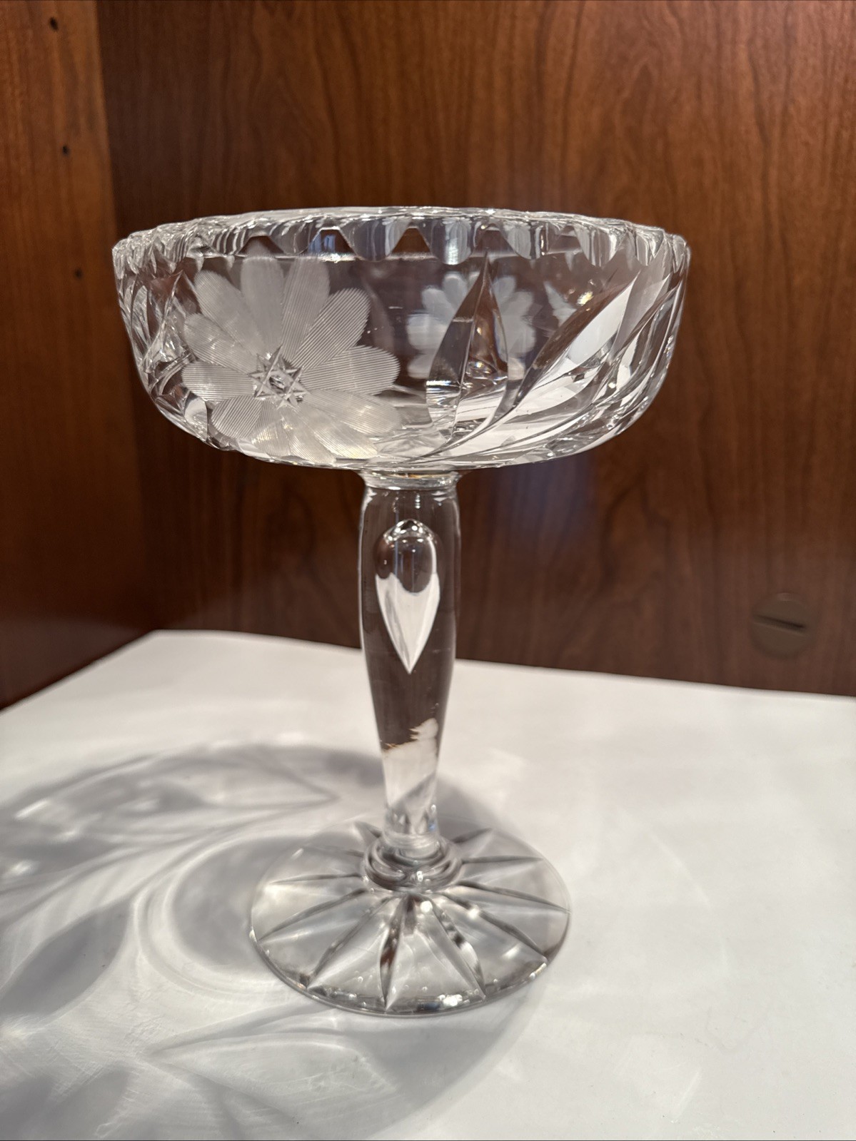 ABCG Ideal Brillant Cut Crystal Glass Compote Biltmore Teardrop Steam Antique