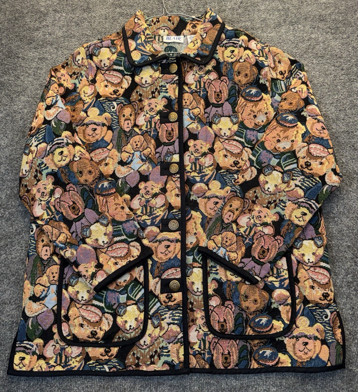 Vintage Blair Women’s XL Teddy Bear Tapestry Jacket Cottagecore Button Front
