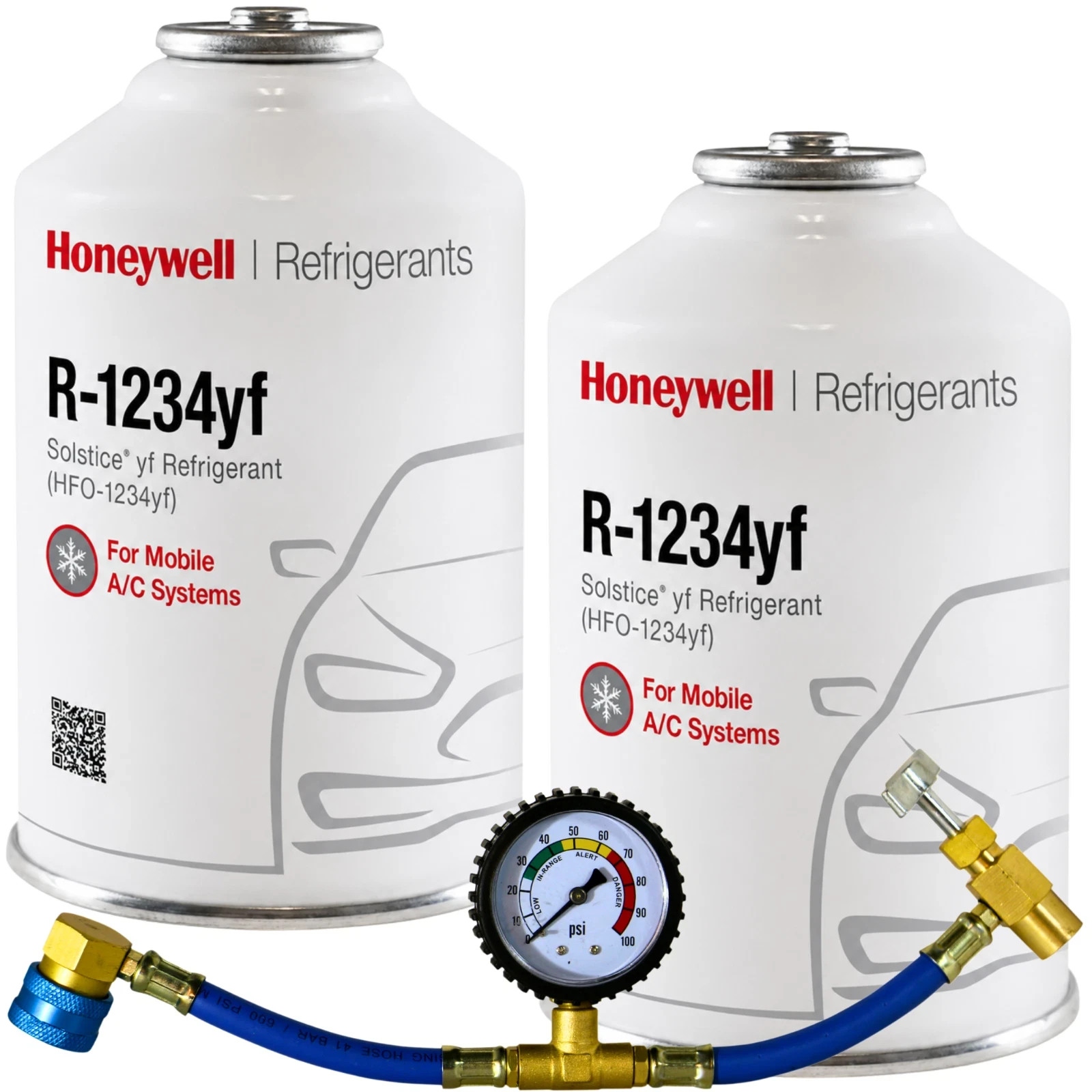 Honeywell R1234YF Refrigerant | Total Recharge Kit For Cars 2014+ | 2 Cans+Gauge