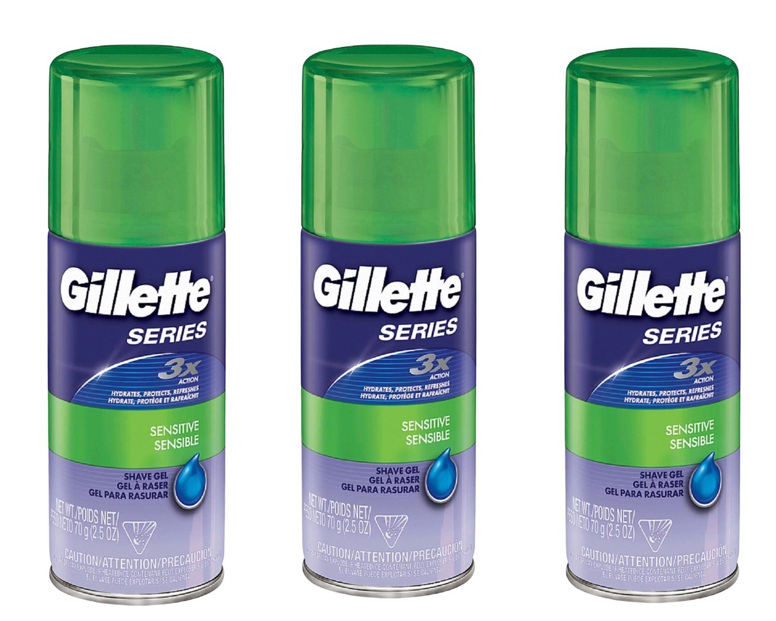 3X Gillette Series 3x Sensitive Skin Face Unisex Shave Gel 2.5 Oz Each Shaving