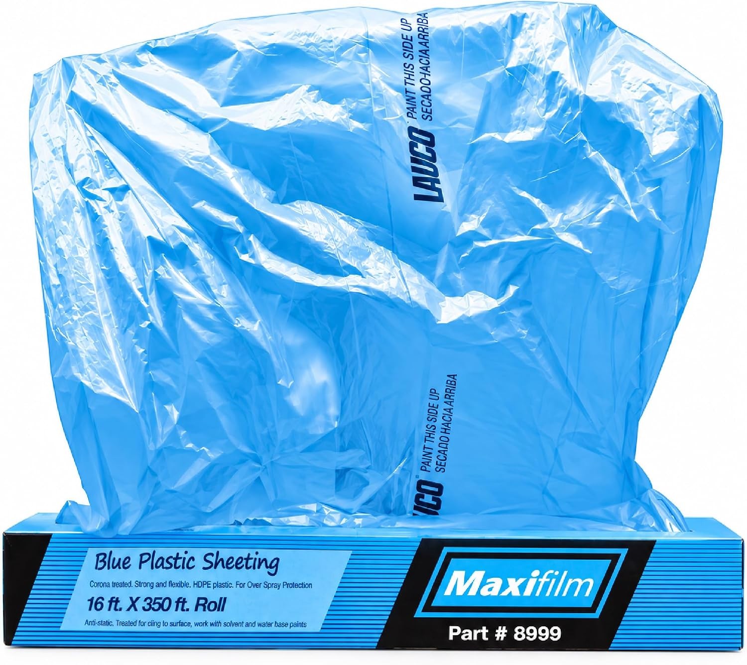MAXIFILM 16ft x 350ft Roll of Blue Overspray Paintable Masking Plastic Sheeti. MAXIFILM 16ft x 350ft Roll of Blue Overspray Paintable Masking Plastic Sheeti.