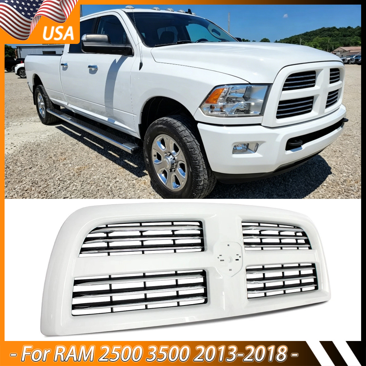 Bright White & Chrome Front Bumper Grille For RAM 2500 3500 2013-2018 Big Horn Bright White & Chrome Front Bumper Grille For RAM 2500 3500 2013-2018 Big Horn