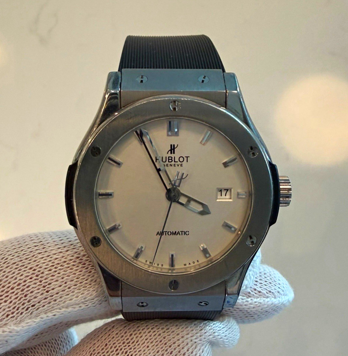 Hublot Classic Fusion Automatic Silver Dial SS Case Rubber strap Date - “Naked”