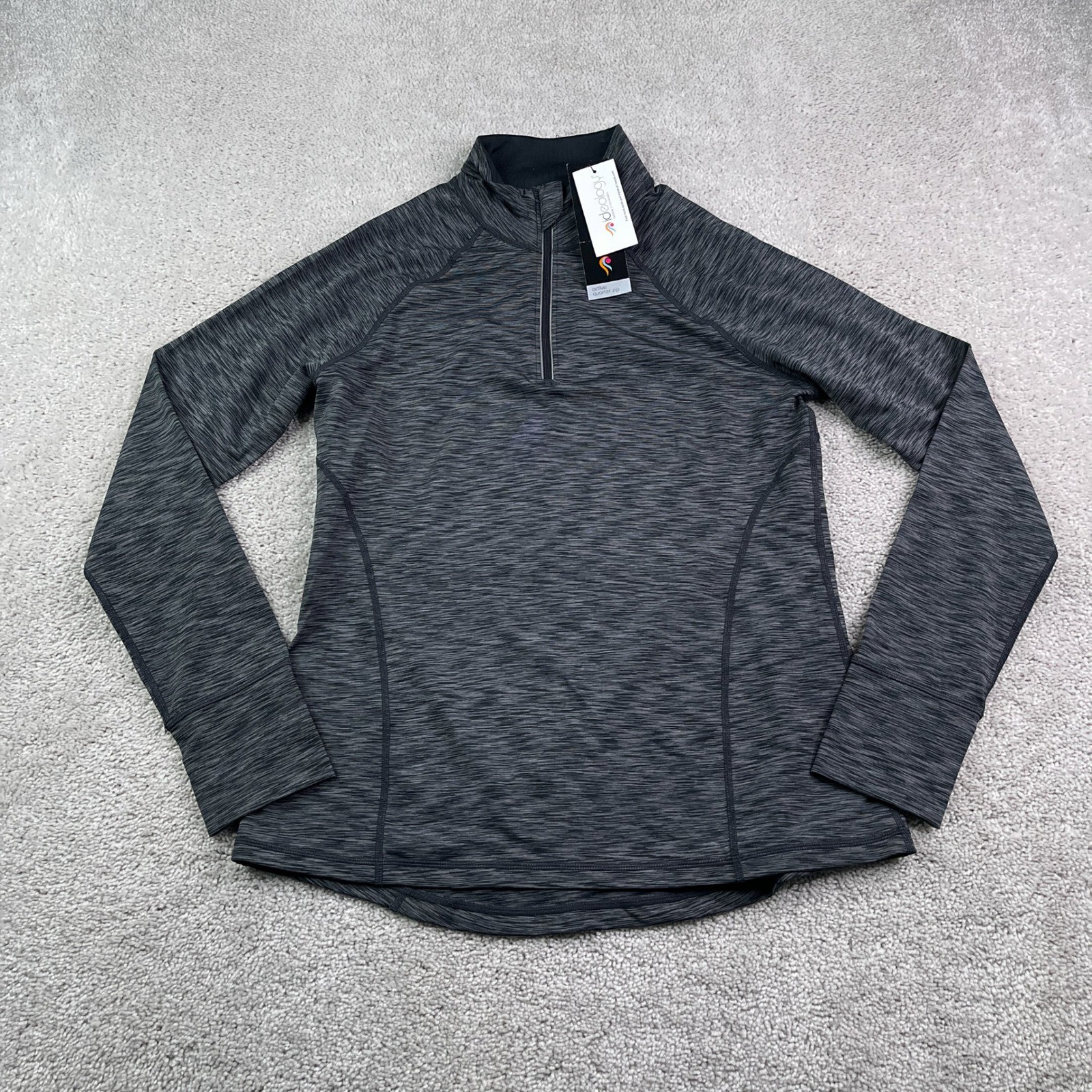 NEW Ideology Top Womens Medium Grey Active Quarter Zip Pullover Gym Lightweight