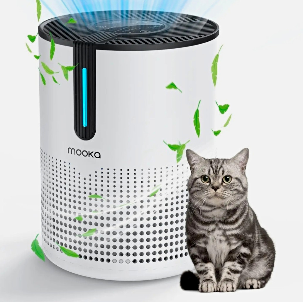 MOOKA Tabletop Air Purifier 475 sq ft Wi-Fi Alexa/Google 4-Speed Touch Timer