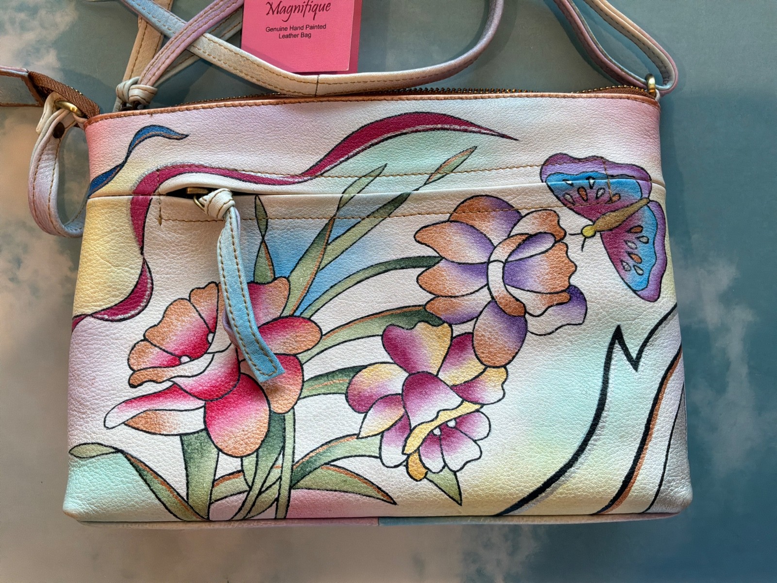 Womens Multicolor Floral Magnifique Hand Painted Leather Crossbody Bag🌺 NEW