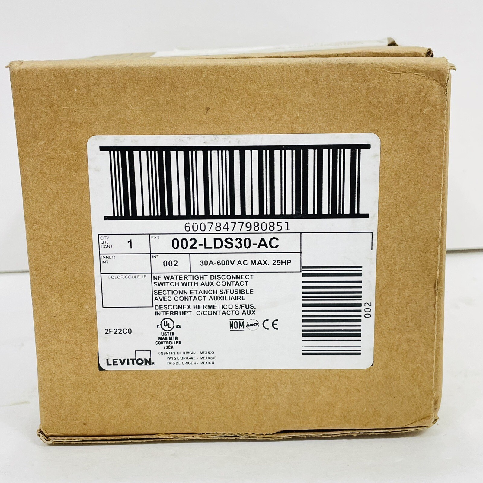 Leviton LDS30-AC 30A 600V Non-Metallic Power switch Safety Disconnect Switch