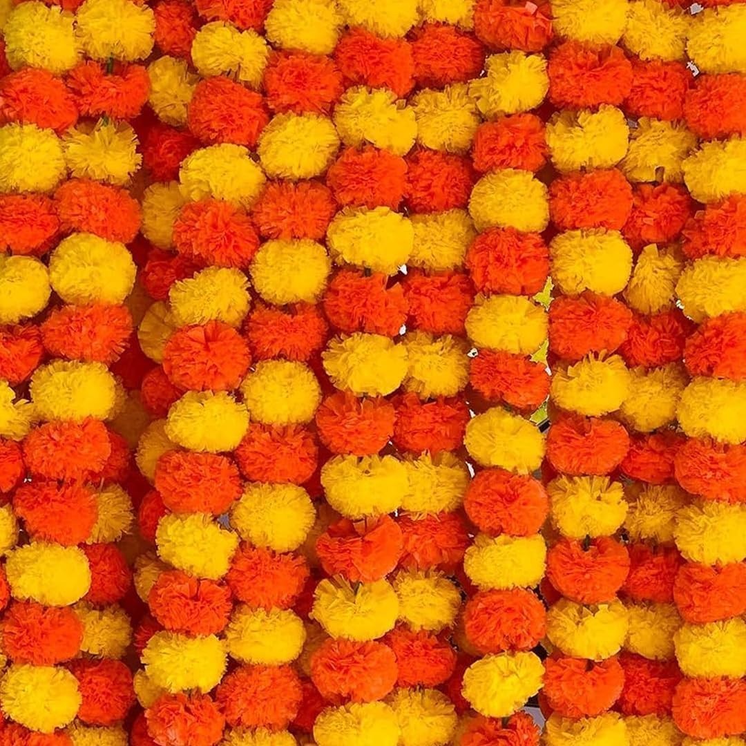 5pcs Dark Orange & Yellow Marigold Garland for Home, Wedding Decor (US˃US)