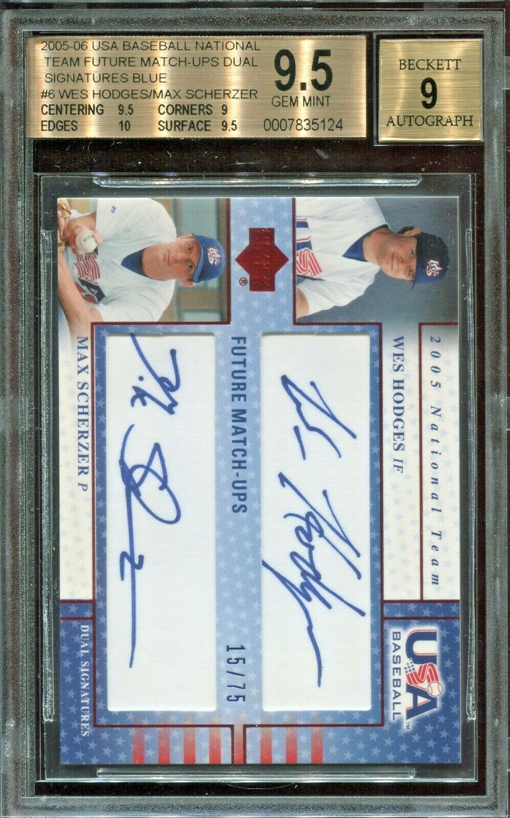 MAX SCHERZER 2005 Upper Deck USA BLUE Auto rookie only BGS 9.5 1 of 1 GEM MINT