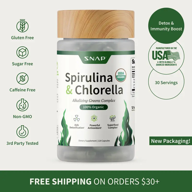 Snap Supplements Spirulina + Chlorella 30 Servings Capsules 1 Bottle