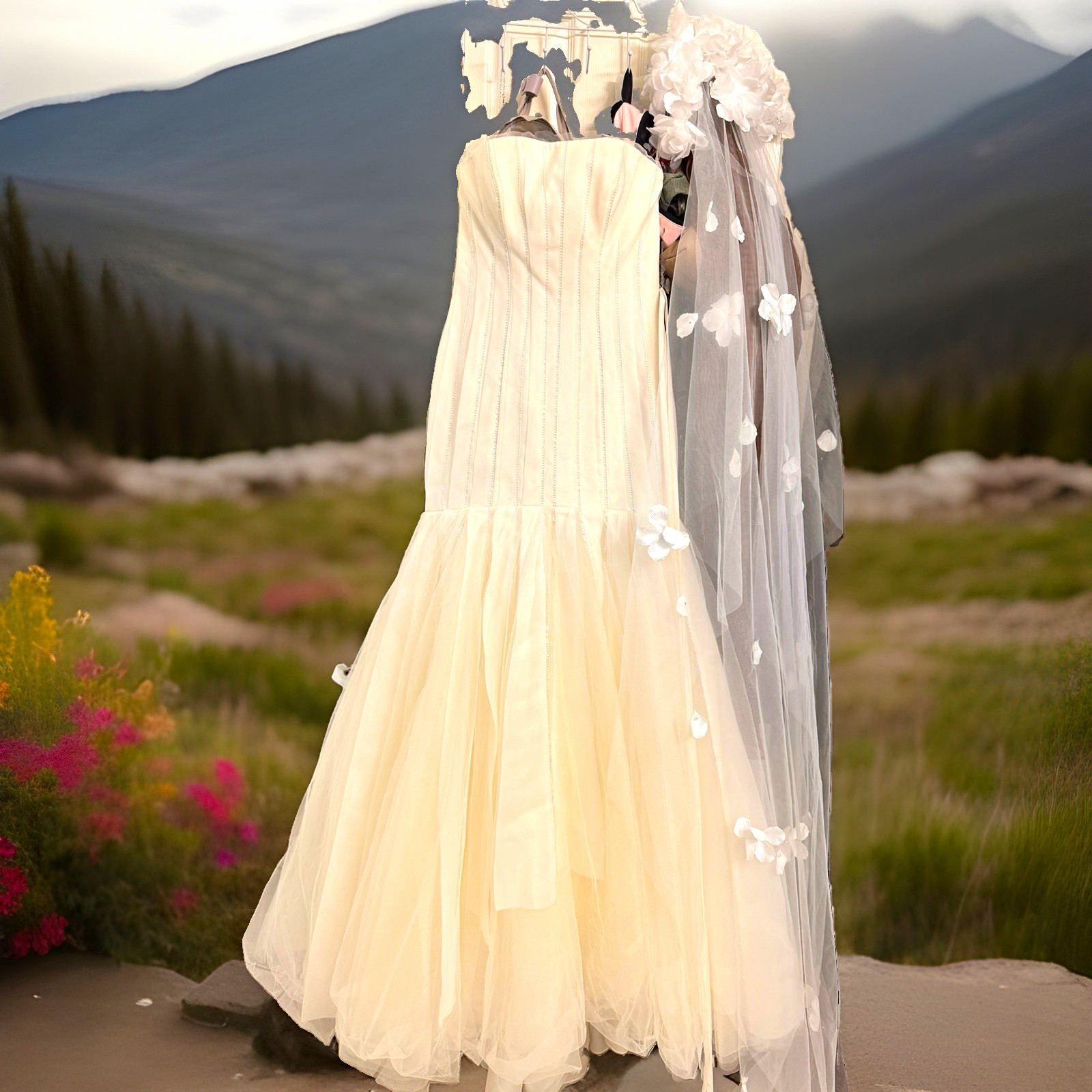 Vintage vera wang bridal veil wedding dress Ivory Strapless Sleeveless