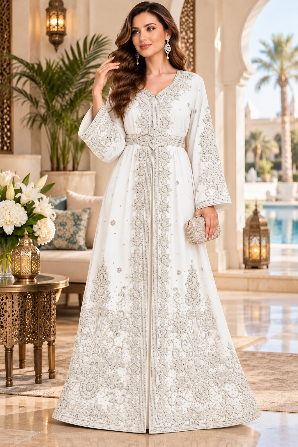 UNIQUE KAFTANS Women\'s Embroidered Kaftan Maxi Dress with Belt