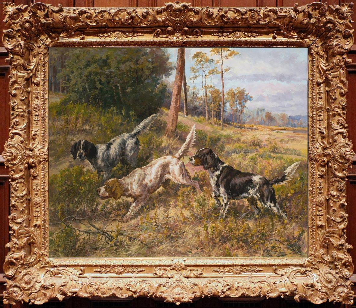 Handmade Old Master-Art Antique Oil Painting Animal hound dogs on canvas 20\