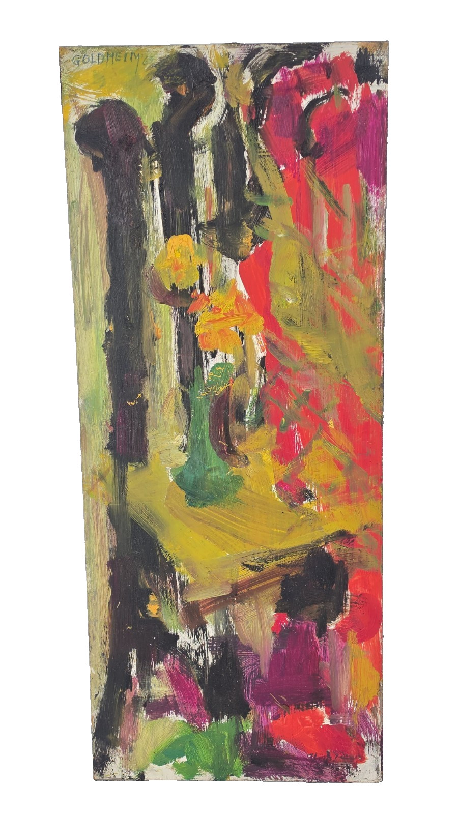 Mid Century MCM Abstract Multi Color Oil Painting Signed Goldheim 1904-2002