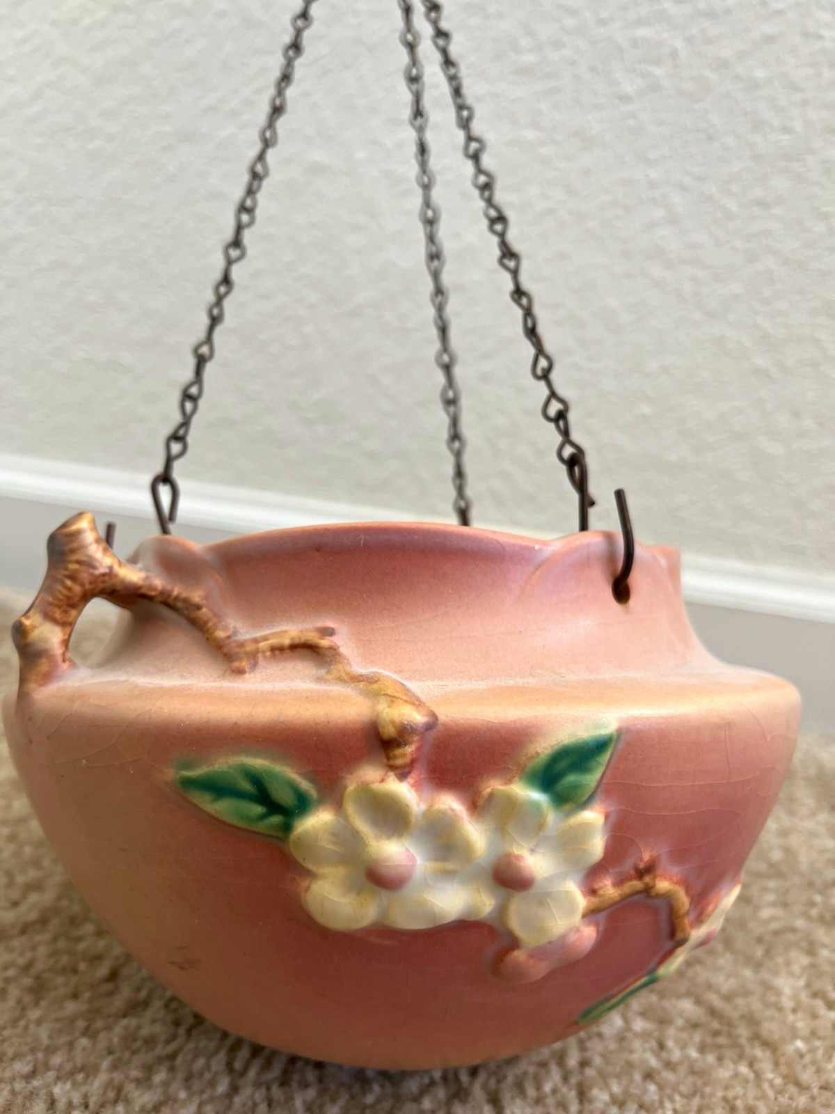 Vintage 1940s Roseville Art Pottery hanging planter