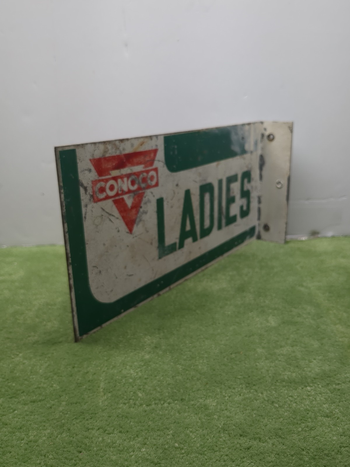 Vintage 1950\'s Conoco Ladies Restroom Double Sided Flange Sign Vintage 1950\'s Conoco Ladies Restroom Double Sided Flange Sign
