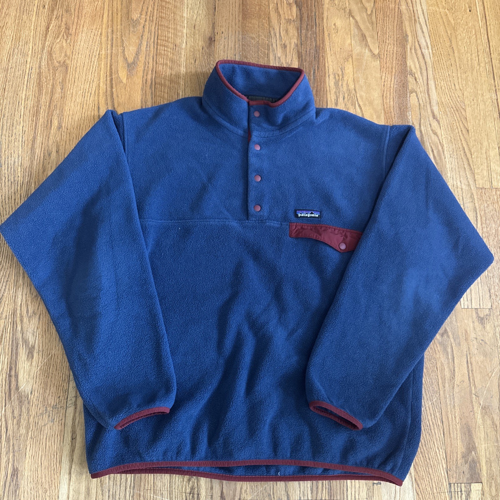 Patagonia Men’s Synchilla Snap-T Pullover Men’s Size Large Blue Red Fleece 25580