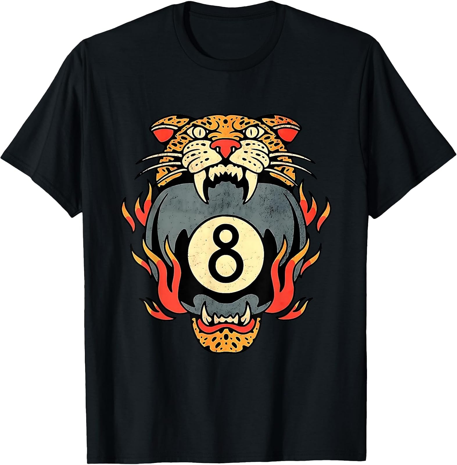 Vintage Lucky Leopard 8 Ball Tattoo Streetwear T-Shirt