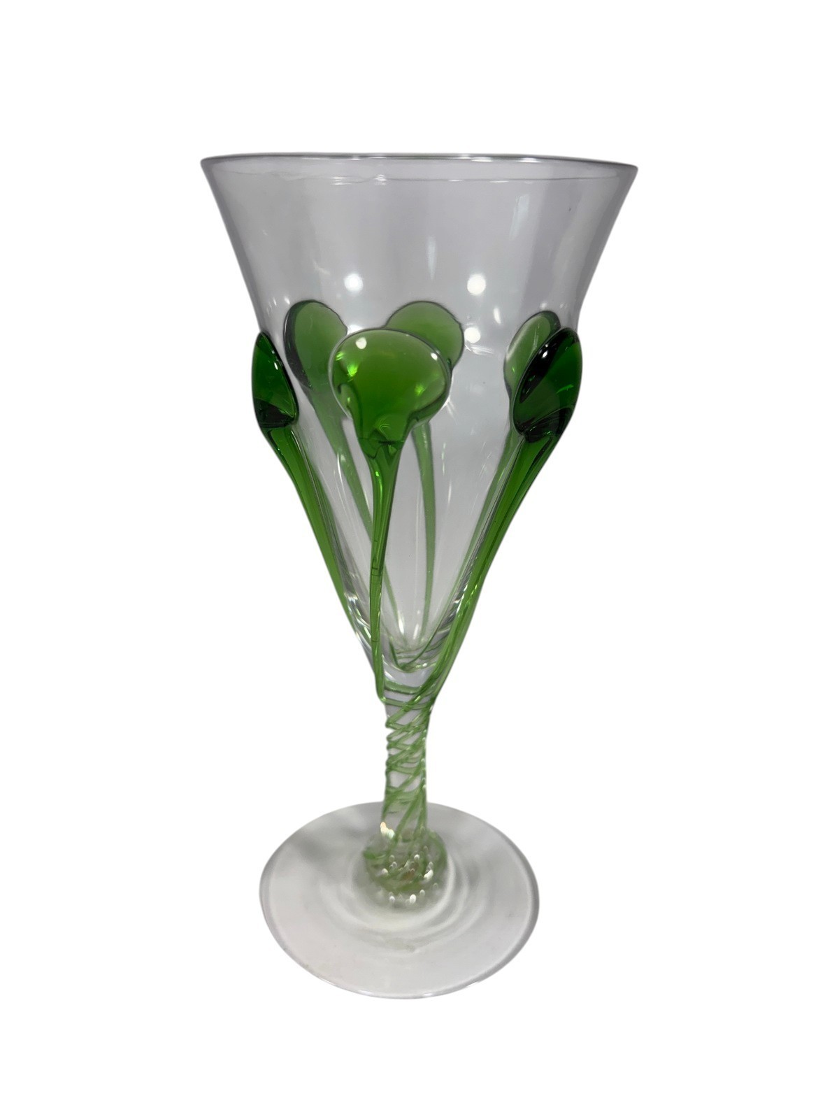 Antique Bohemian Harrach Attributed Tadpole Glass Vase Green Applied Twist Stem Antique Bohemian Harrach Attributed Tadpole Glass Vase Green Applied Twist Stem