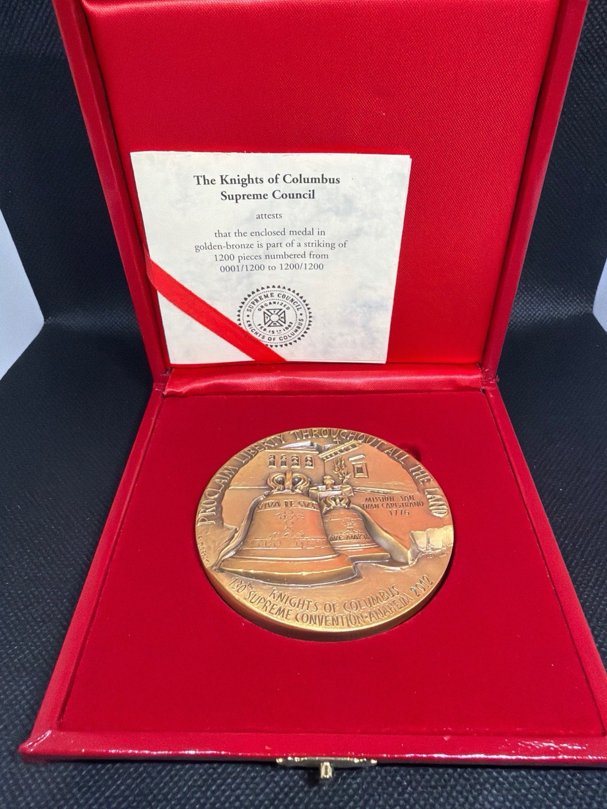 Knights of Columbus 2012 Supreme Council Guadalupe Medal LA 8/5 #0036/1200 COA
