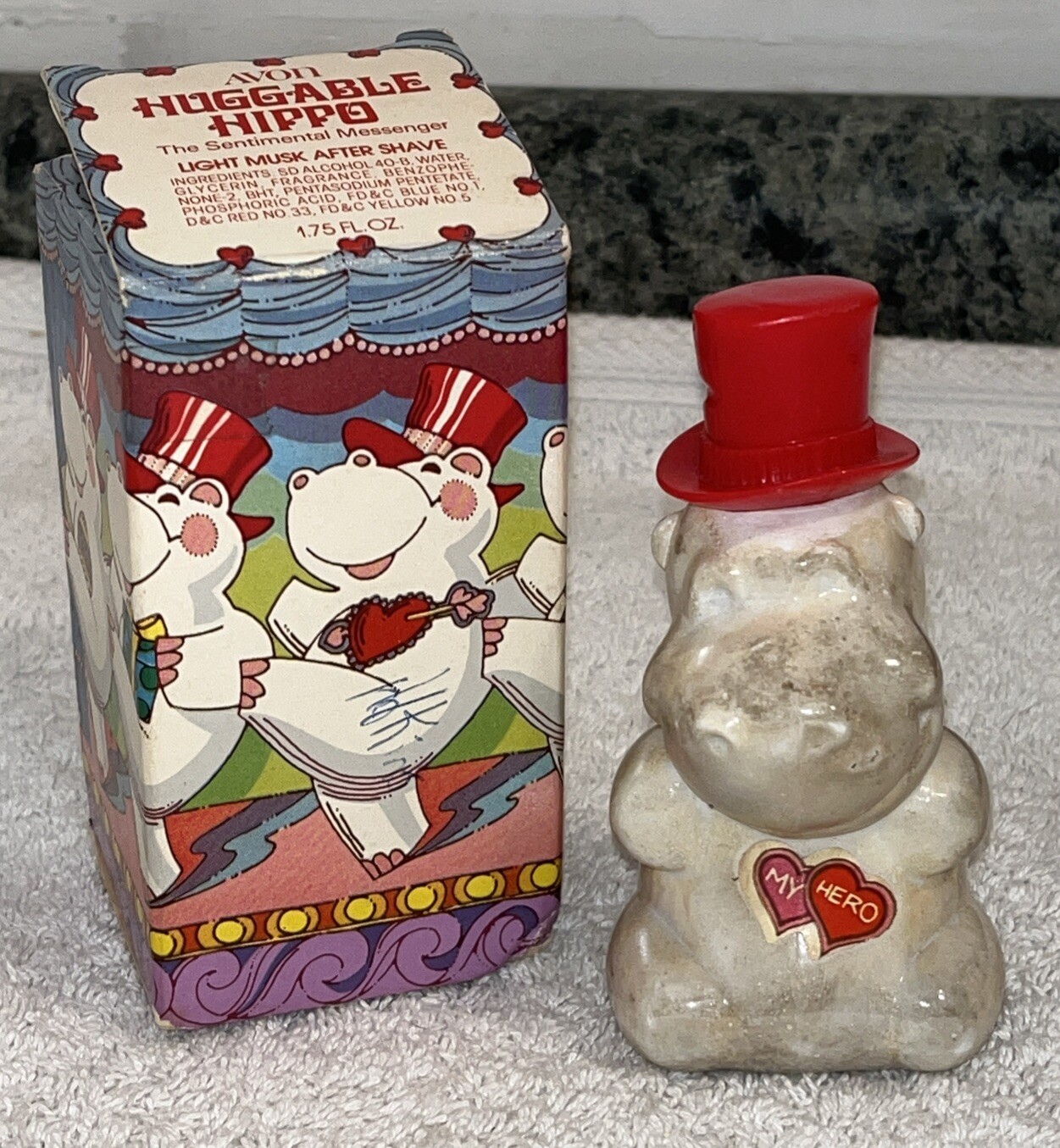 Vintage Avon Huggable Hippo Decanter - Light Musk after shave - New Old Stock