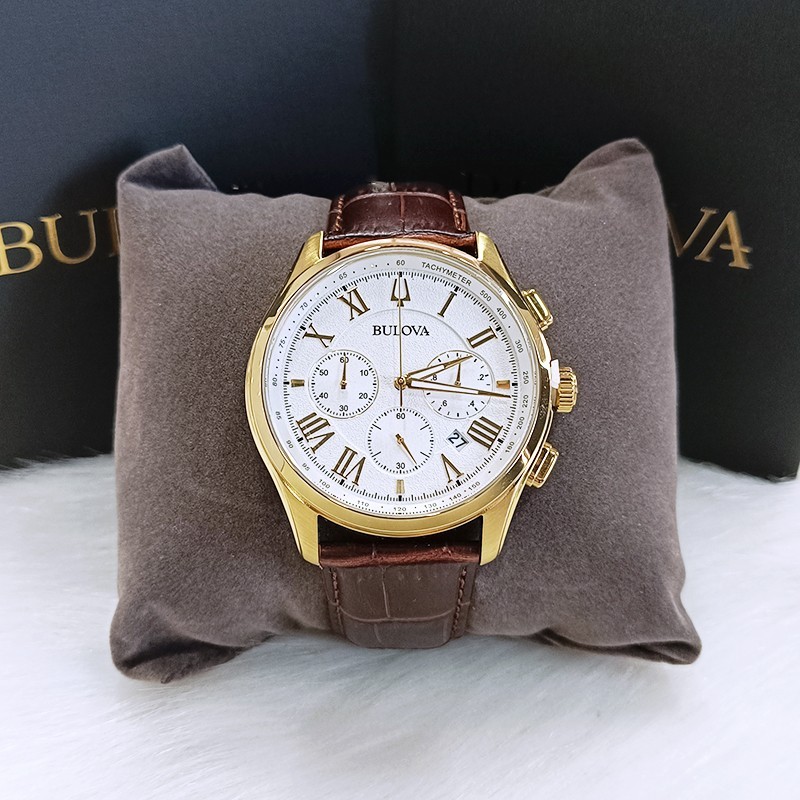 Men's Bulova Wilton White Dial Brown Leather Classic 97B169 Quartz Watch 46.5mm Men's Bulova Wilton White Dial Brown Leather Classic 97B169 Quartz Watch 46.5mm