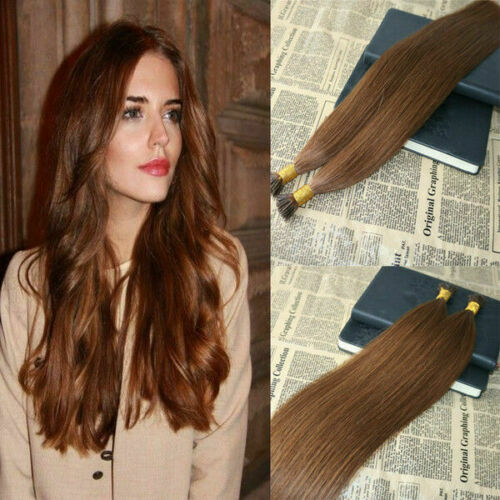 12A RUSSIAN 100g/100 STRAND PRE-BONDED KERATIN NAIL l TIPS HAIR AUBURN BROWN 30#