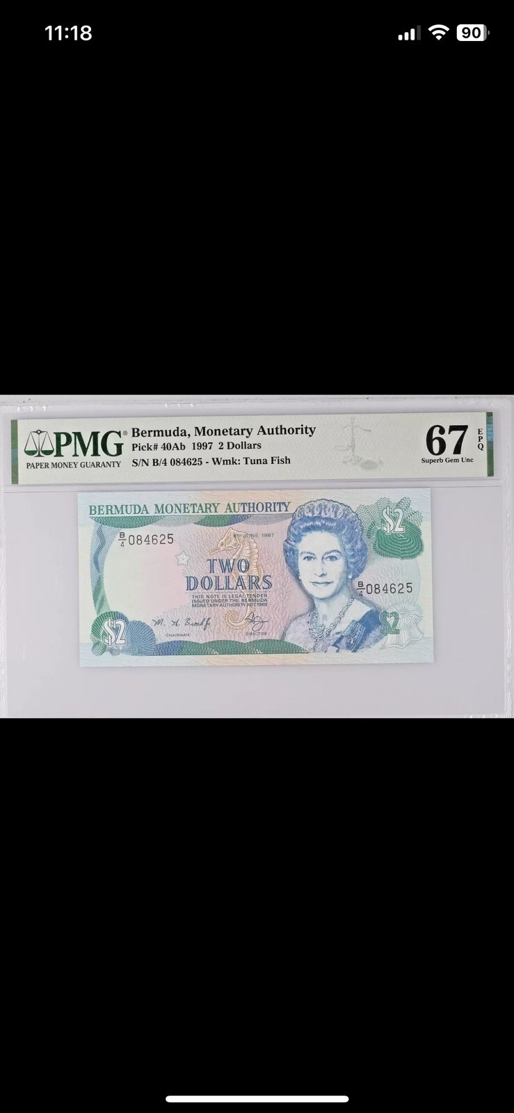 1997 Bermuda Pick# 40Ab 2 Dollars Tuna Fish PMG 67 EPQ