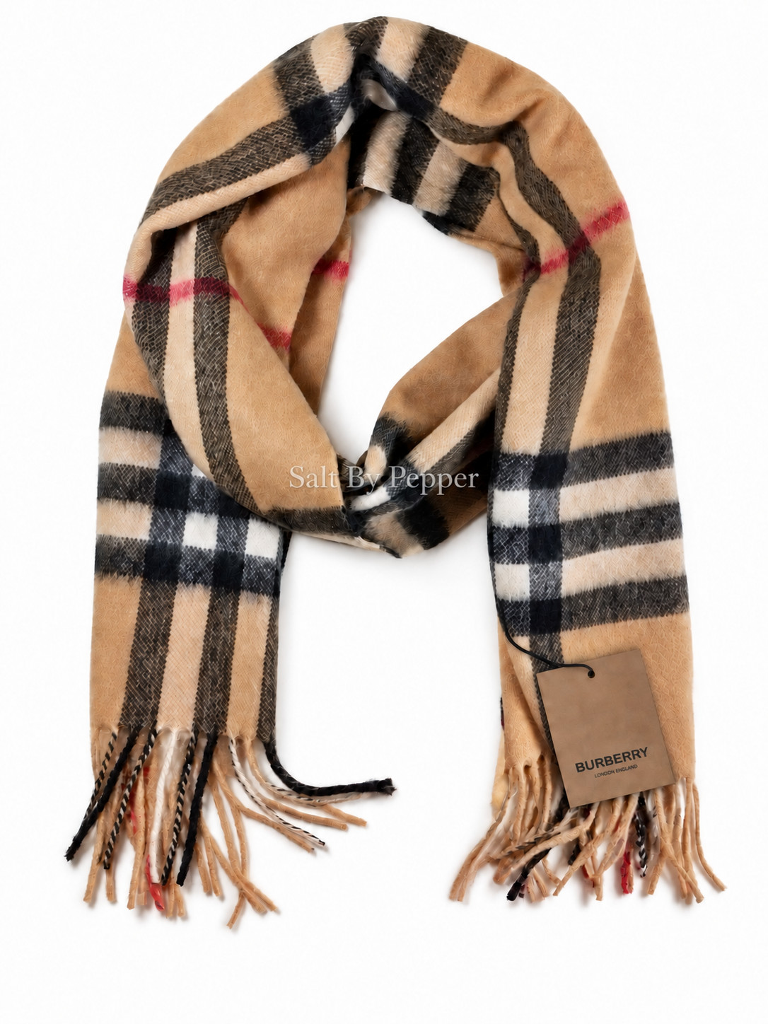Burberry Classic Check Camel 100% Cashmere Scarf Made in Scotland  Authentic
