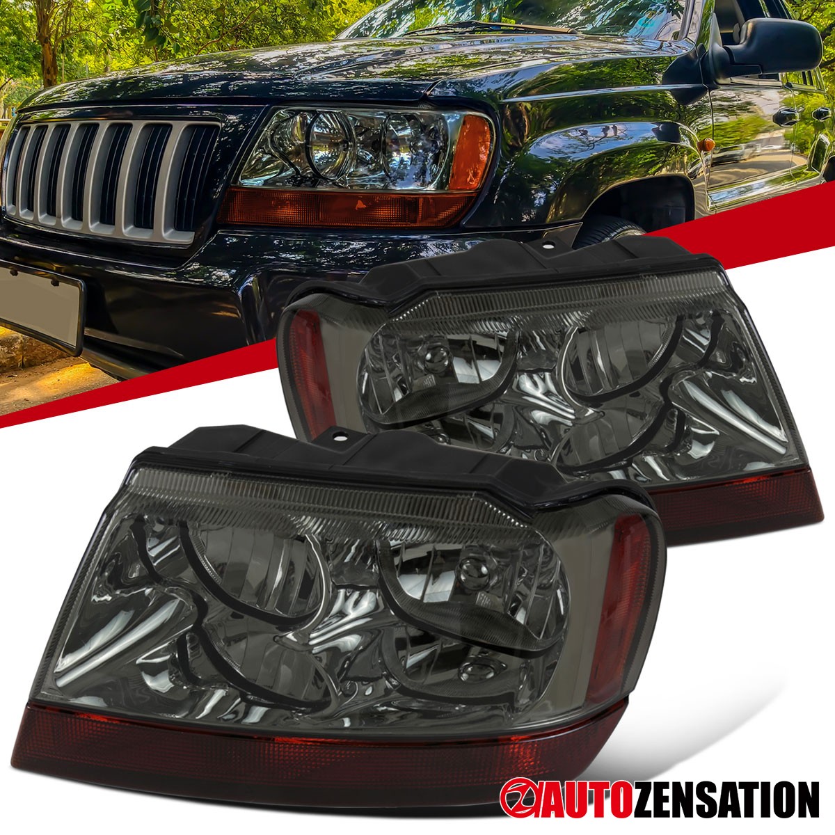 Fit 1999-2004 Jeep Grand Cherokee Smoke Headlights Lamps Left+Right 00 01 02 03