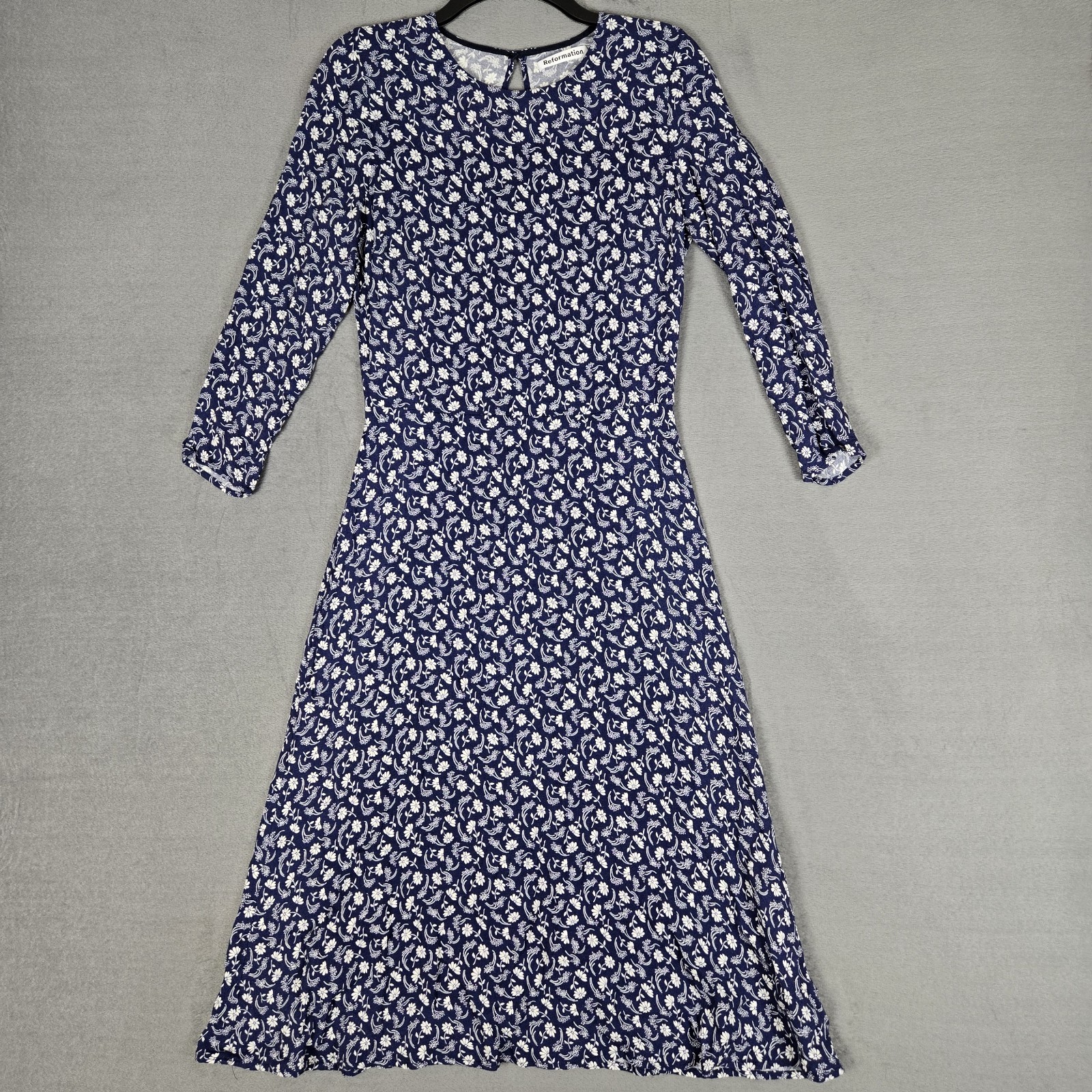 Reformation Monterey Floral Midi Dress Womens 10 Blue White A-Line Keyhole