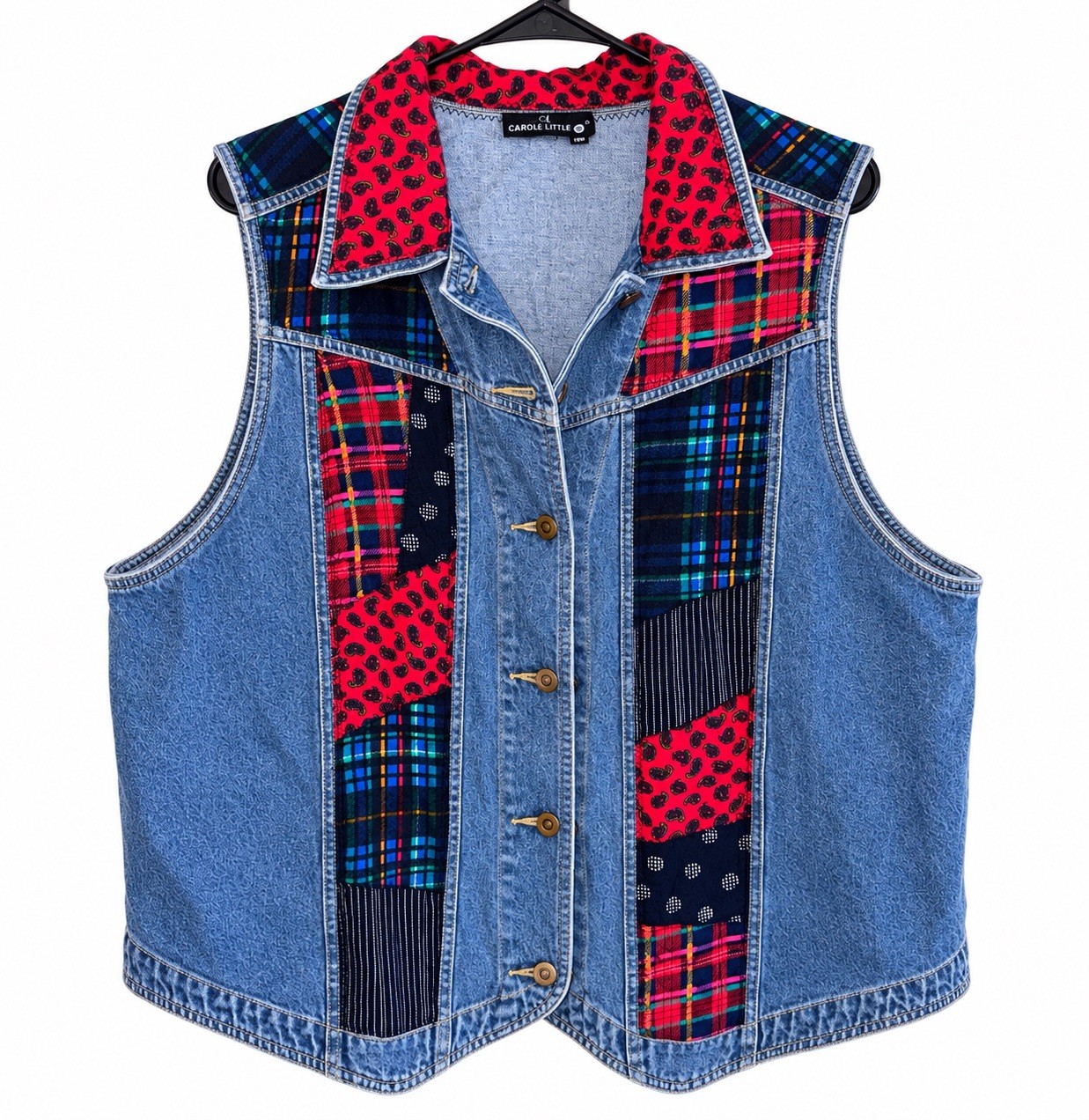 Vintage Women’s Plus 18 Plus Patchwork Collared Button Front Vest Blue