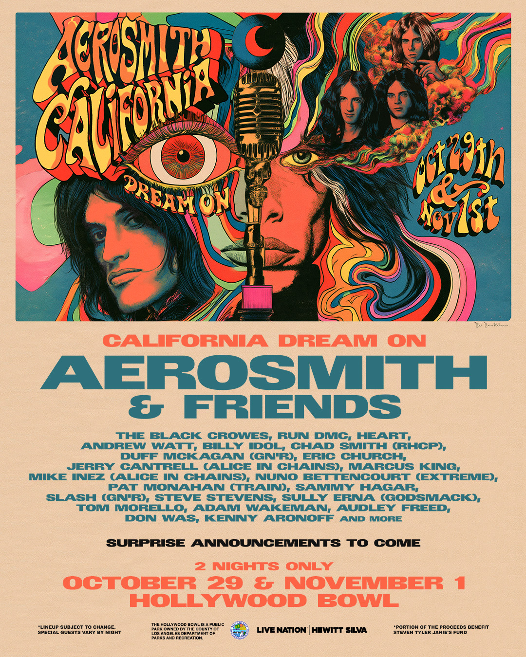 California Dream On Aerosmith And Friends At Hollywood Bowl LA 2026 Poster