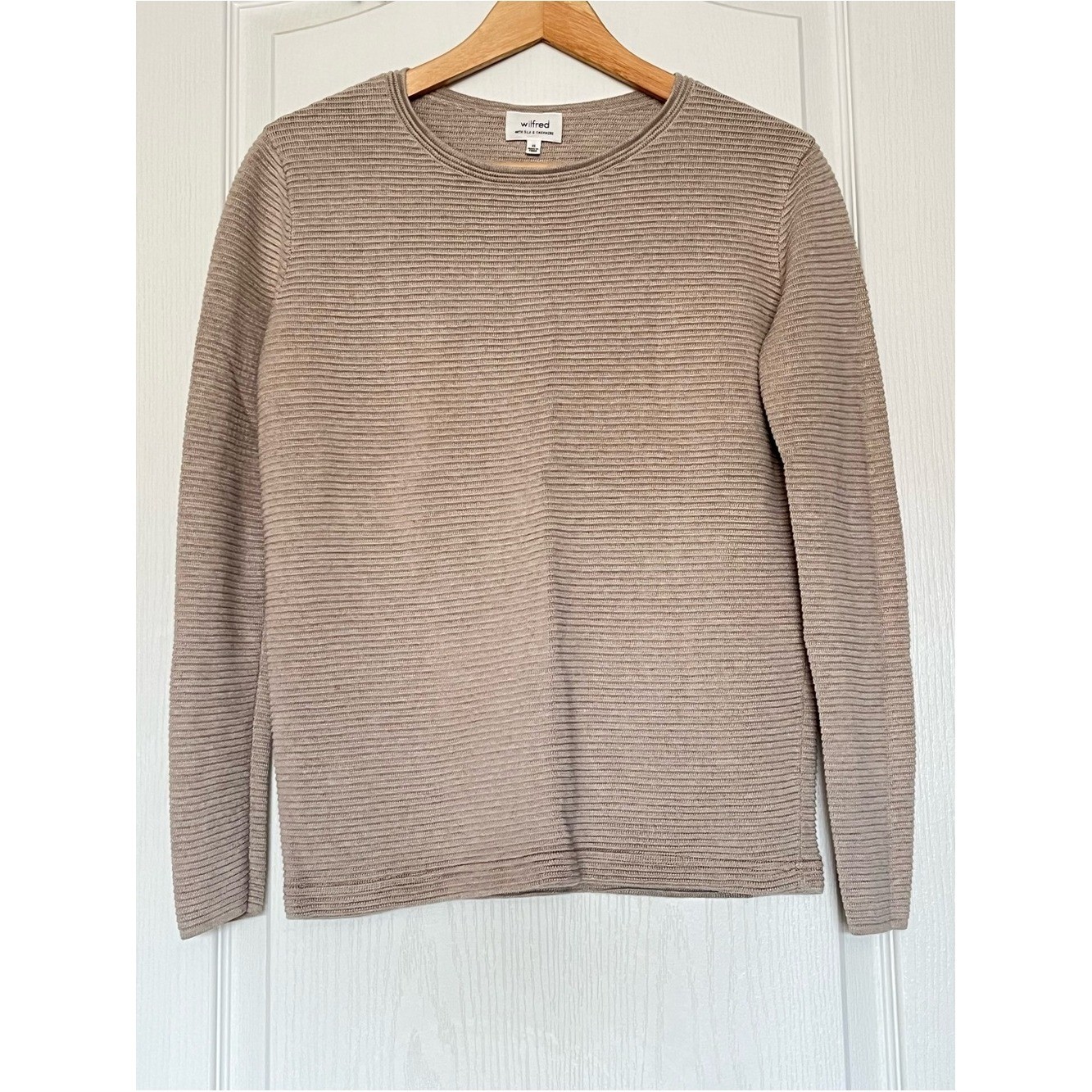 Wilfred Aritzia Silk Cashmere Cotton Ribbed Crewneck Sweater Oatmeal XS
