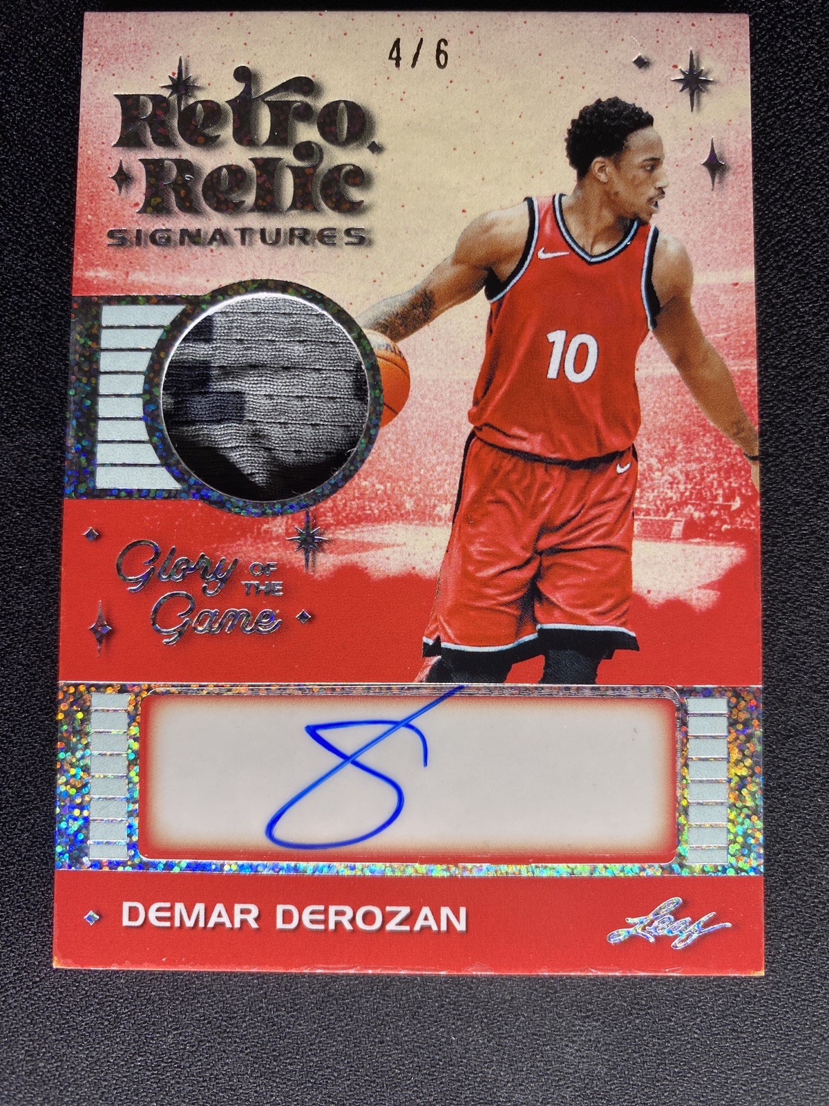 Demar Derozan 2025 Leaf Retro Relic # /6 Glory of the Game Auto Game Used Patch Demar Derozan 2025 Leaf Retro Relic # /6 Glory of the Game Auto Game Used Patch