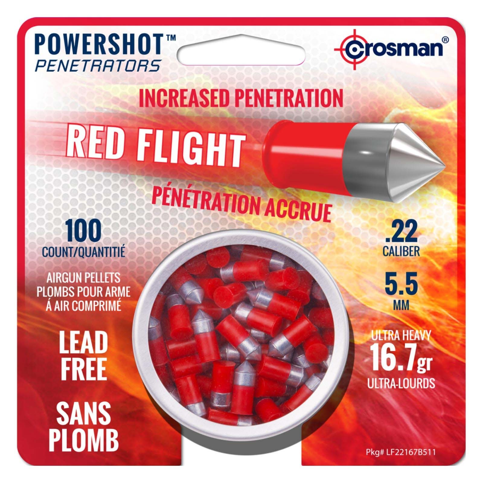 CROSMAN POWERSHOT 100 Count Heavy Pointed LEAD-FREE 5.5mm .22 Caliber Pellets
