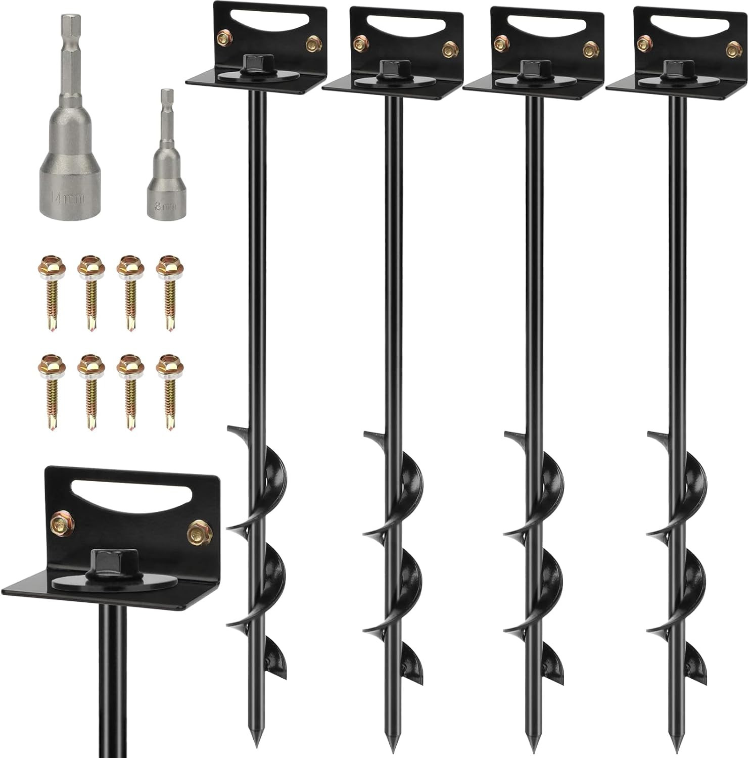 24\'\' Mobile Home Anchors, Set of 4 Ground Anchors Screw in with Brackets and Dri
