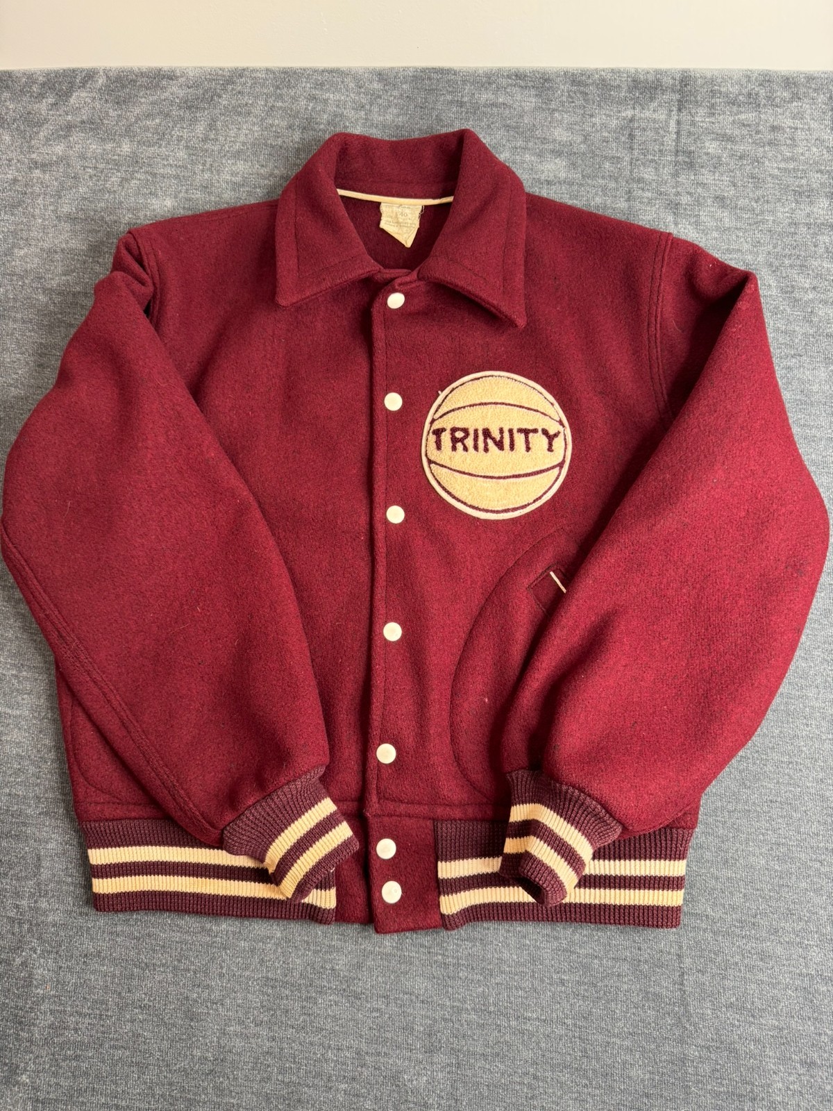 Vintage 40s 50s Maloneys Wool Trinity Basketball Varsity Letterman Jacket
