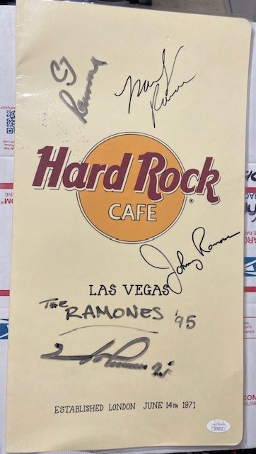 THE RAMONES: Joey Johnny CJ Marky Signed x4 HARD ROCK Hotel CAFE 10x18