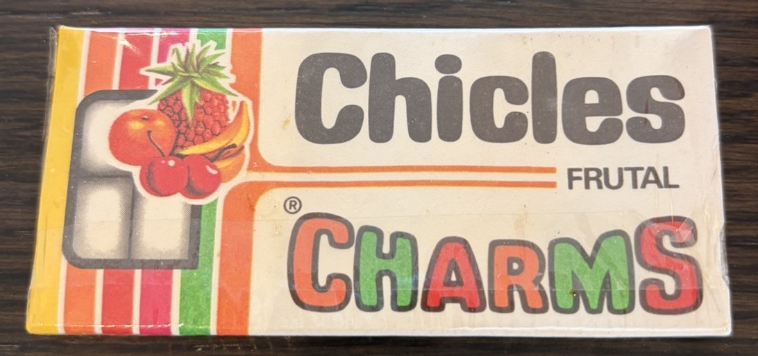 Vintage CHARMS CHICLES FRUIT GUM Cello-Sealed Pack Made In Columbia NOS RARE Vintage CHARMS CHICLES FRUIT GUM Cello-Sealed Pack Made In Columbia NOS RARE