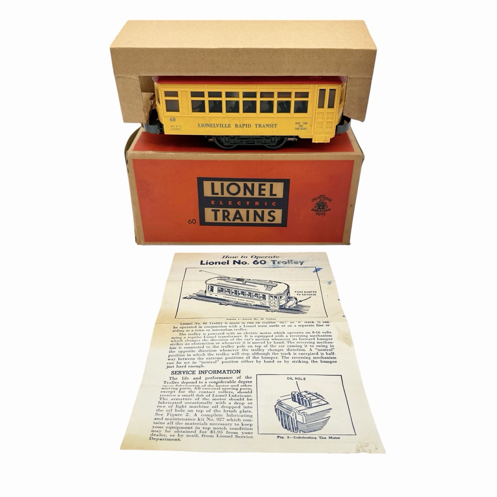 Lionel Postwar No.60 Trolley In Original Box With Insert NICE Lionel Postwar No.60 Trolley In Original Box With Insert NICE