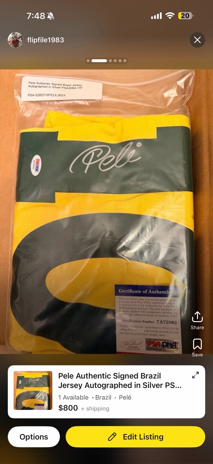 Pelé Authentic Signed Brazil Soccer Jersey PSA/DNA Autographed Original Pelé Authentic Signed Brazil Soccer Jersey PSA/DNA Autographed Original