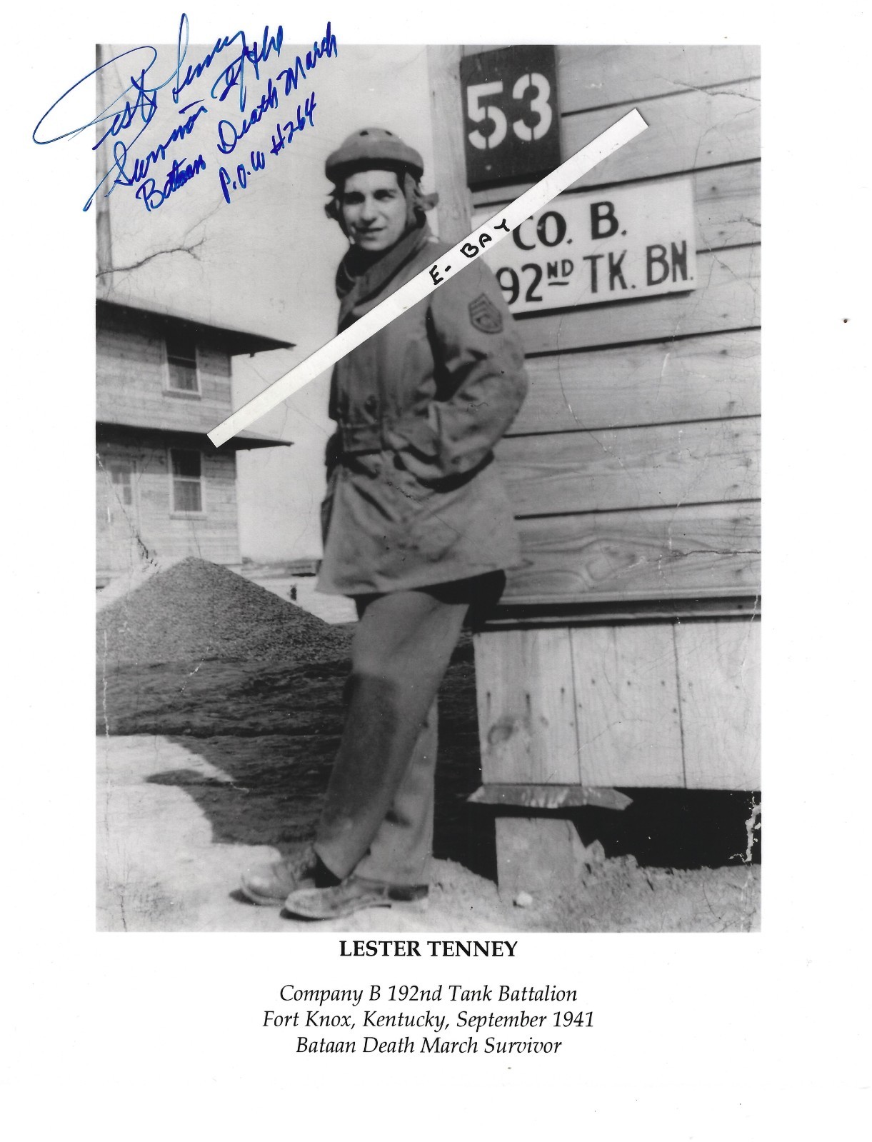 Lester Tenney, Bataan Death March Survivor, WWII, Autographed 8x10,Undated