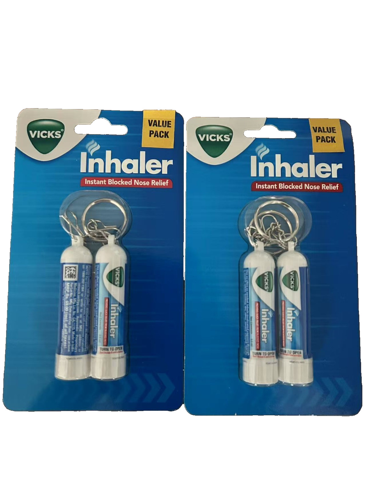 Vicks Inhaler 2 Pack(4 PIECE) Instant Relief From Blocked Nose 0.5ML NEW Vicks Inhaler 2 Pack(4 PIECE) Instant Relief From Blocked Nose 0.5ML NEW