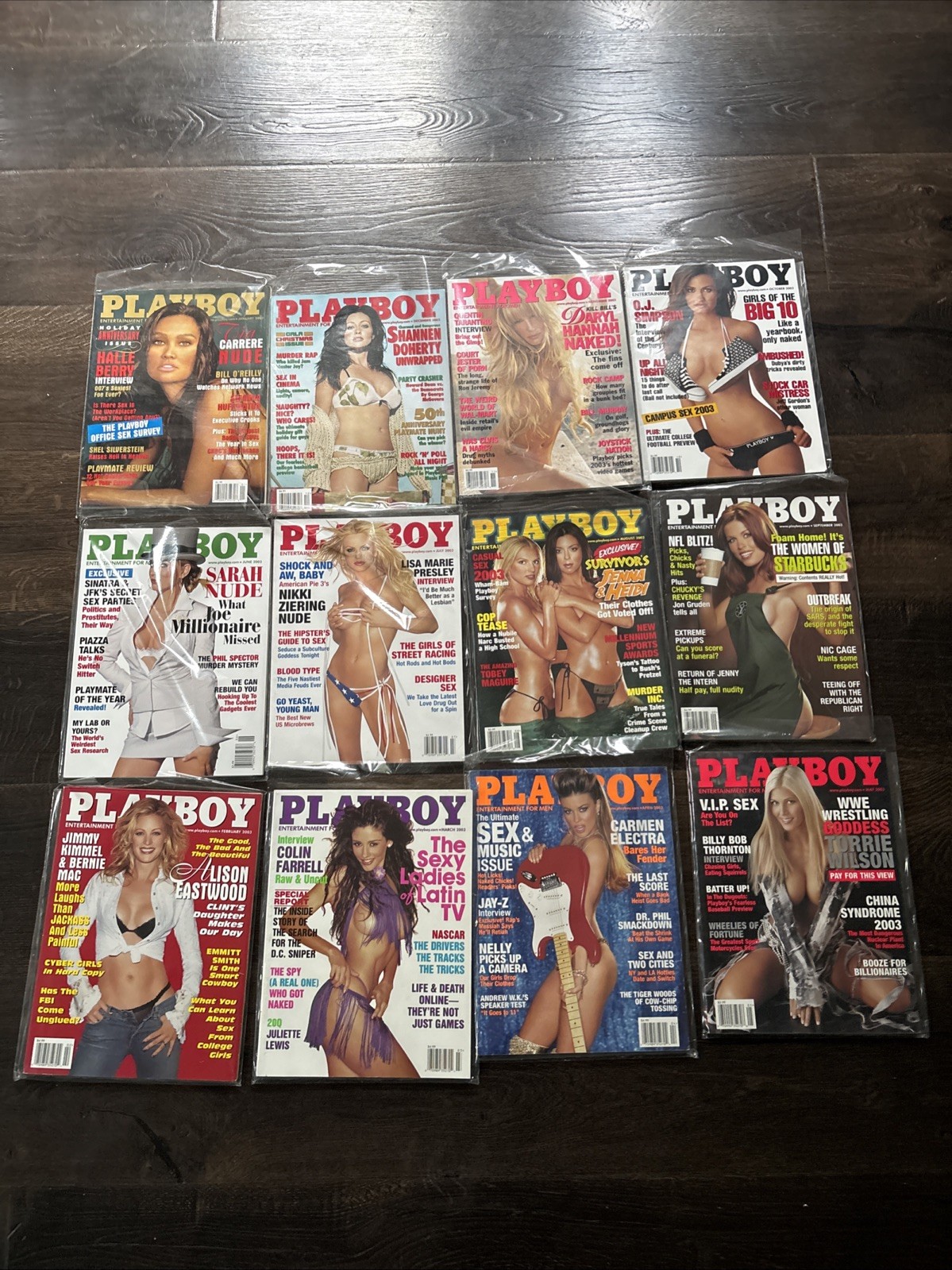 Lot of 12 2003 Vintage Playboy Magazines - All In Sleeves - 
