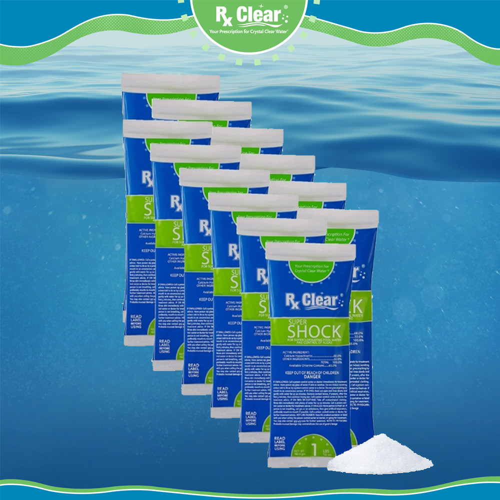 Rx Clear 68% Calcium Hypochlorite Super Chlorine Pool Shock 12 x 1 lb Bags