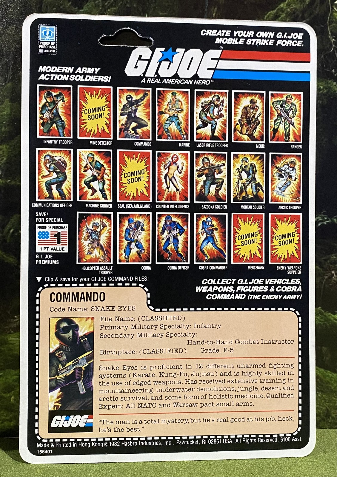 Vintage 1982 G.I. Joe SNAKE-EYES v1 Full UNCUT Peach File Card Back EXPLOSION 