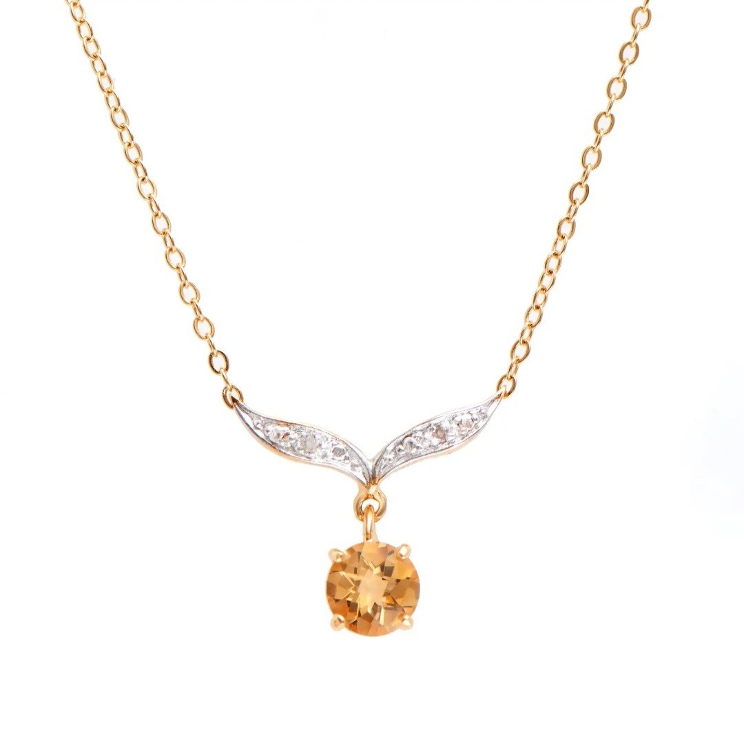 1.04 CTW Natural Citrine & Diamonds 18K Gold Plated Designer Necklace 18in