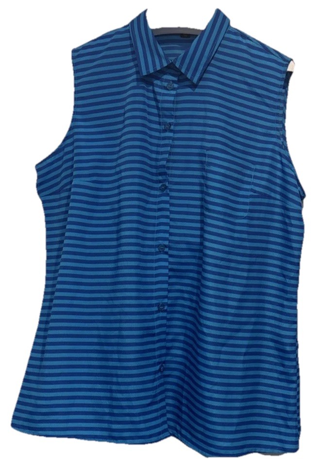 George Sleeveless Button Up Top Blue Striped Size XL 16-18 NWT Grannycore