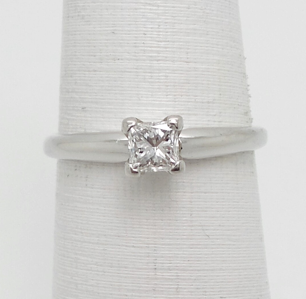 1/3CT Natural Diamond Princess Solitaire Engagement Wedding Ring 14K White Gold